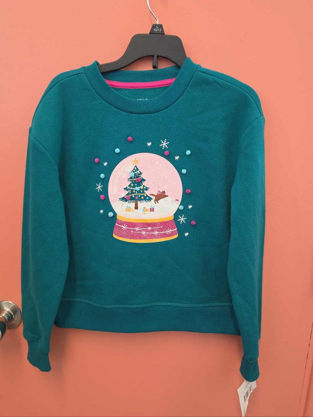 NWT Falls Creek Girls Size L(10/12) Snow Globe Christmas Crewneck Sweatshirt